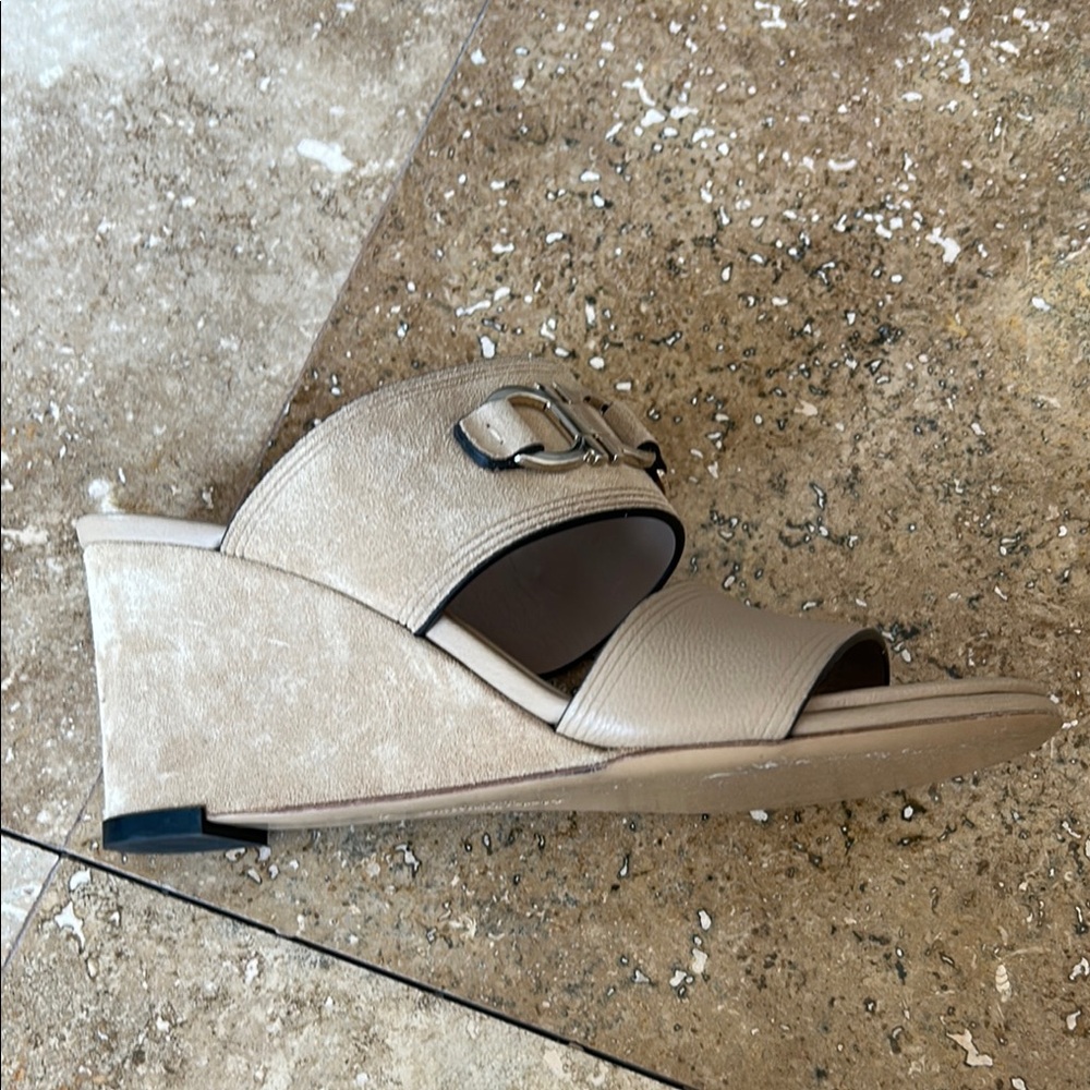 Salvatore Ferragamo Tan Slide Sandals with Metal Detail - Picture 8 of 13
